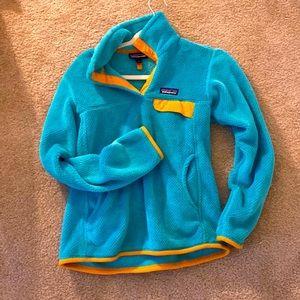 Patagonia pullover, size small, turquoise and orange, good condition